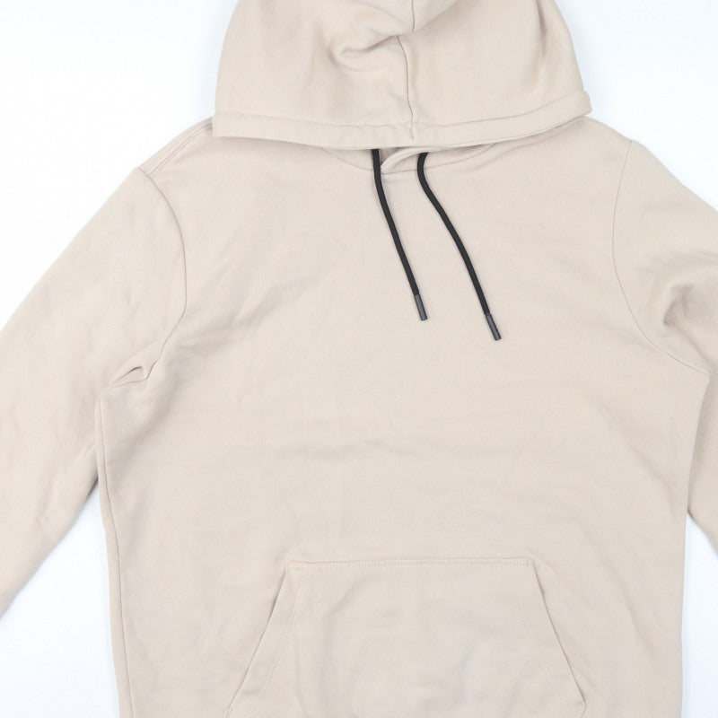 Bershka Men’s Beige M Regular Fit Pullover Hoodie Fleece Pocket