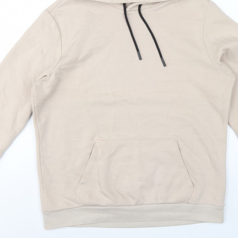 Bershka Men’s Beige M Regular Fit Pullover Hoodie Fleece Pocket