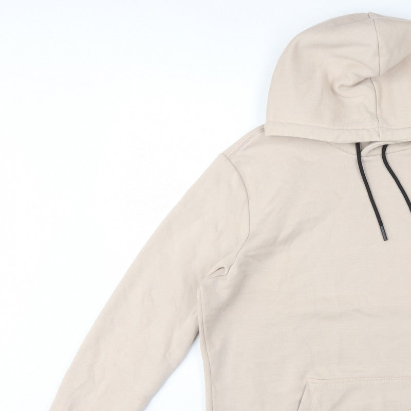 Bershka Men’s Beige M Regular Fit Pullover Hoodie Fleece Pocket