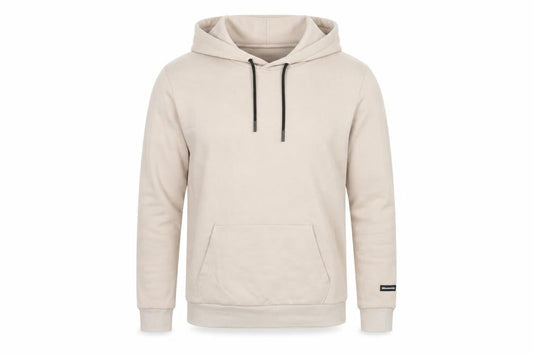 Front view of Bershka Men’s Beige M Regular Fit Pullover Hoodie Fleece Pocket