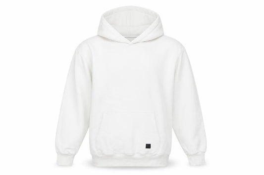 Front view of Fabregas Men White XL Pullover Fleece Hoodie Logo Pocket