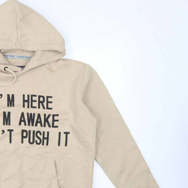 North West Women's Beige M Pullover Hoodie Slogan Graphic Fleece