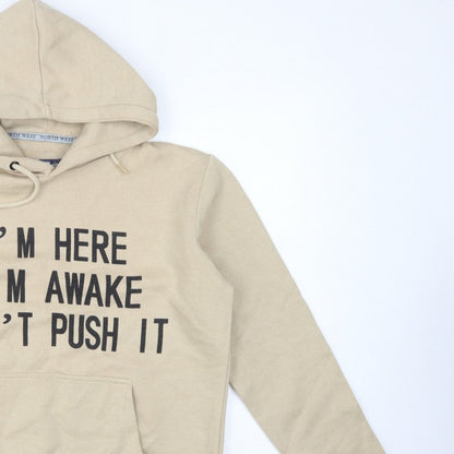 North West Women's Beige M Pullover Hoodie Slogan Graphic Fleece