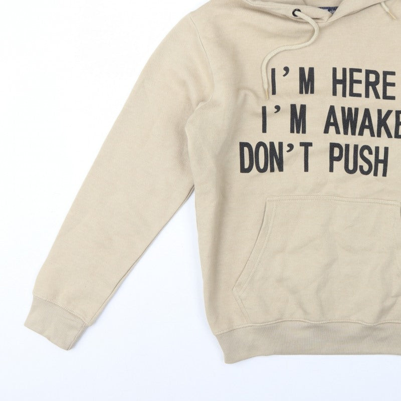 North West Women's Beige M Pullover Hoodie Slogan Graphic Fleece