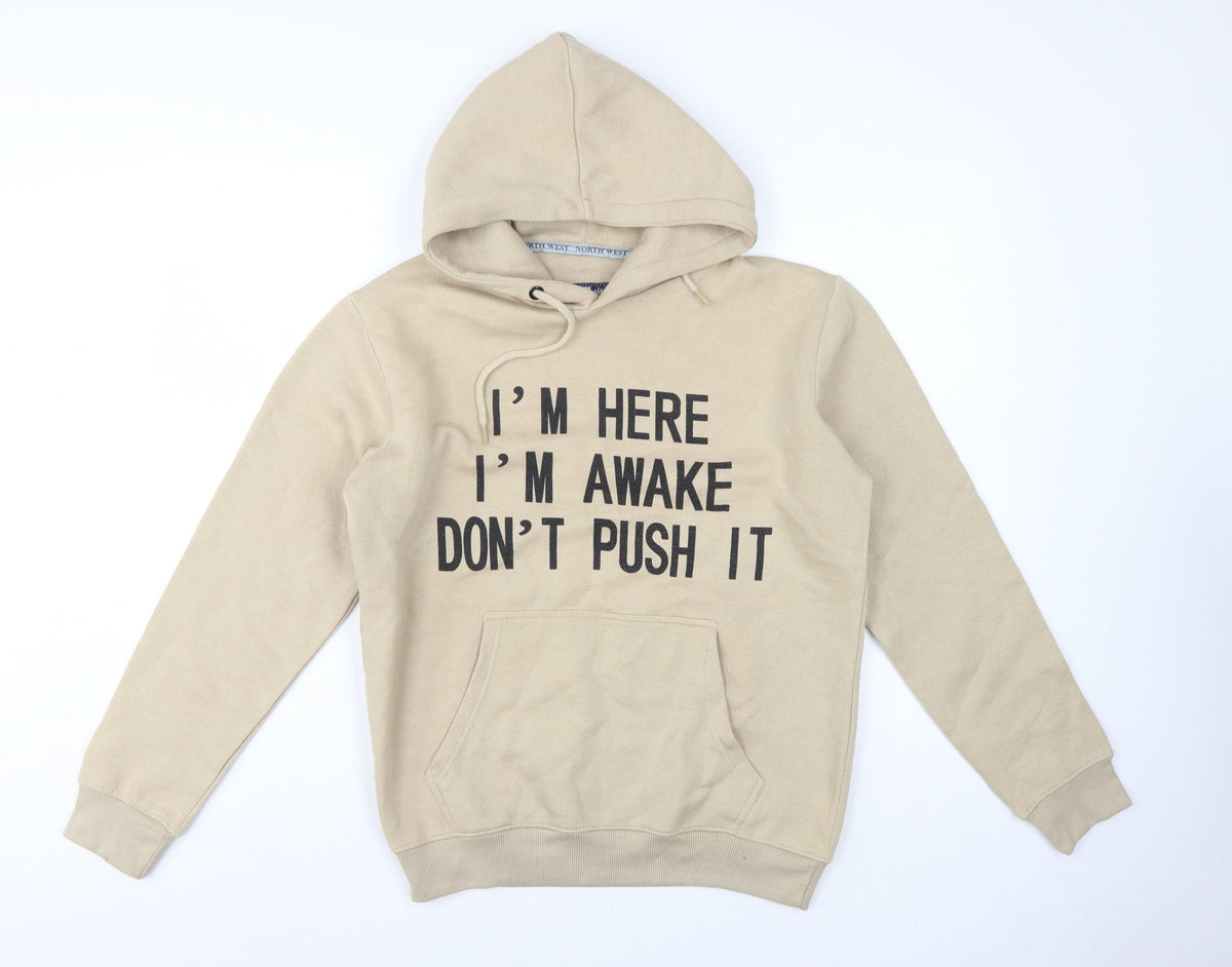 North West Women's Beige M Pullover Hoodie Slogan Graphic Fleece
