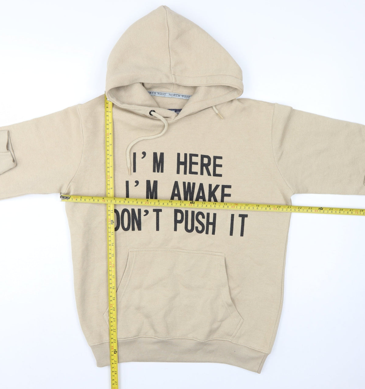 North West Women's Beige M Pullover Hoodie Slogan Graphic Fleece