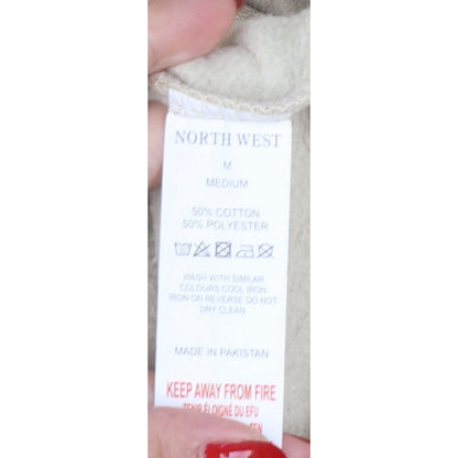 North West Women's Beige M Pullover Hoodie Slogan Graphic Fleece