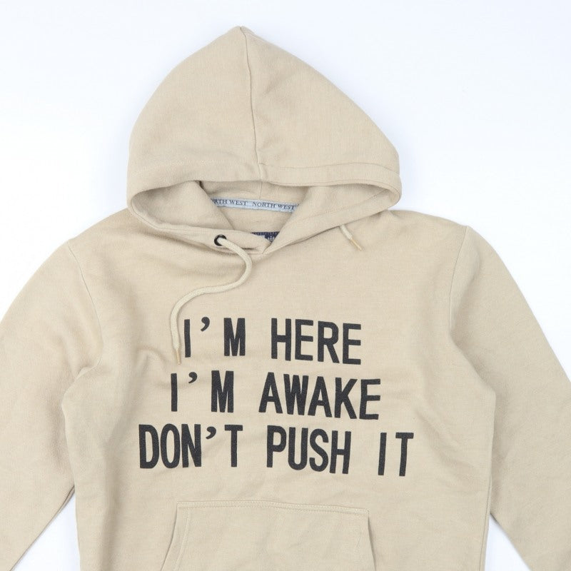 North West Women's Beige M Pullover Hoodie Slogan Graphic Fleece