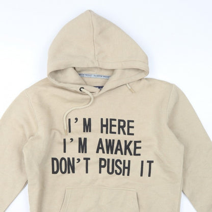 North West Women's Beige M Pullover Hoodie Slogan Graphic Fleece