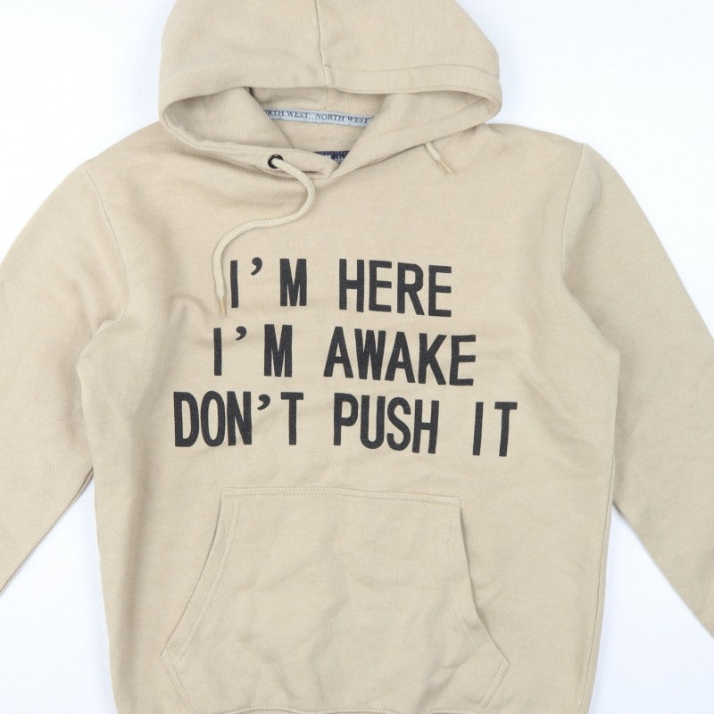 North West Women's Beige M Pullover Hoodie Slogan Graphic Fleece