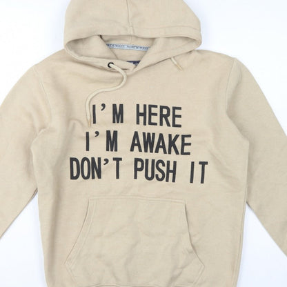 North West Women's Beige M Pullover Hoodie Slogan Graphic Fleece