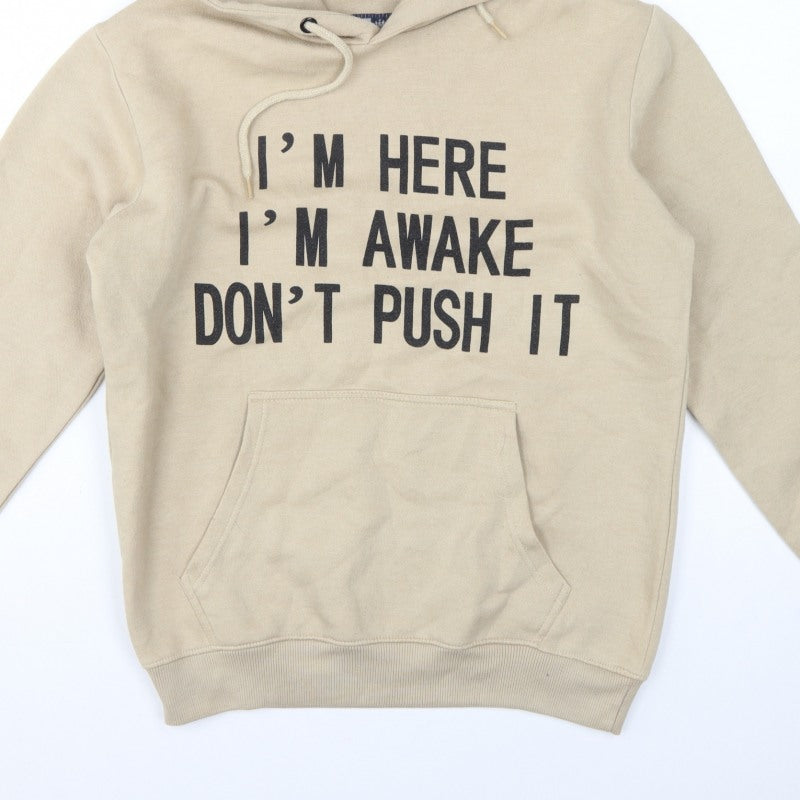North West Women's Beige M Pullover Hoodie Slogan Graphic Fleece