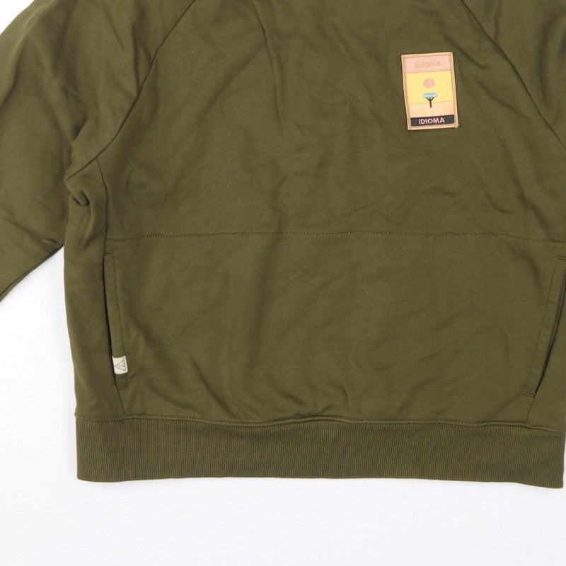 Idioma Women Green XS Organic Cotton Pullover Sweatshirt Pocket Logo