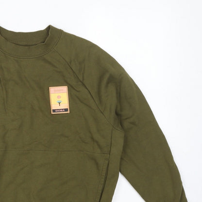 Idioma Women Green XS Organic Cotton Pullover Sweatshirt Pocket Logo