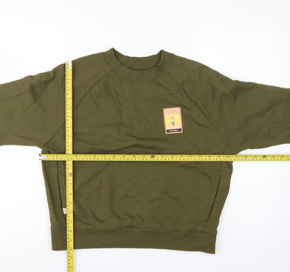 Idioma Women Green XS Organic Cotton Pullover Sweatshirt Pocket Logo