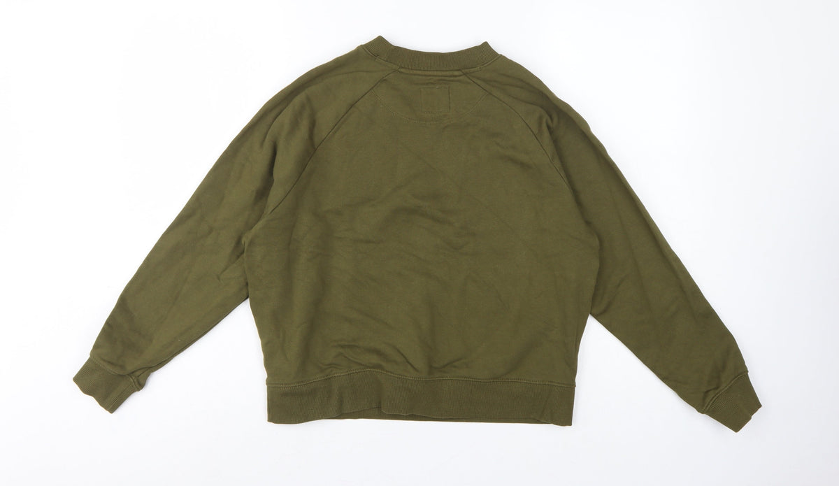 Idioma Women Green XS Organic Cotton Pullover Sweatshirt Pocket Logo