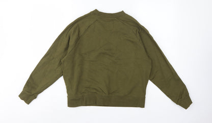 Idioma Women Green XS Organic Cotton Pullover Sweatshirt Pocket Logo