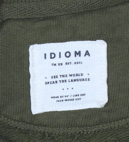 Idioma Women Green XS Organic Cotton Pullover Sweatshirt Pocket Logo