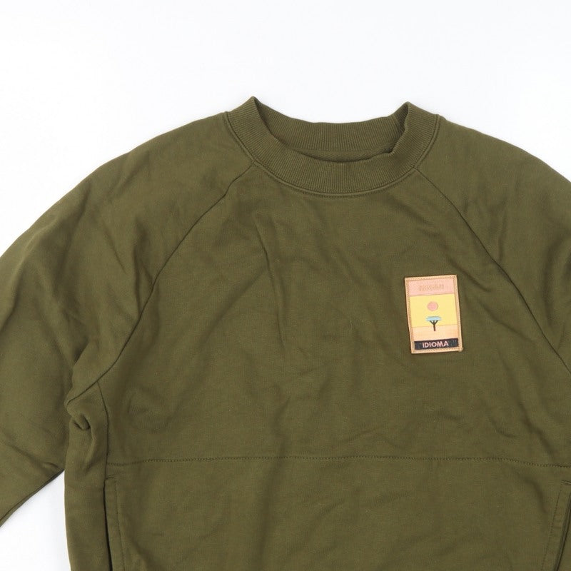 Idioma Women Green XS Organic Cotton Pullover Sweatshirt Pocket Logo