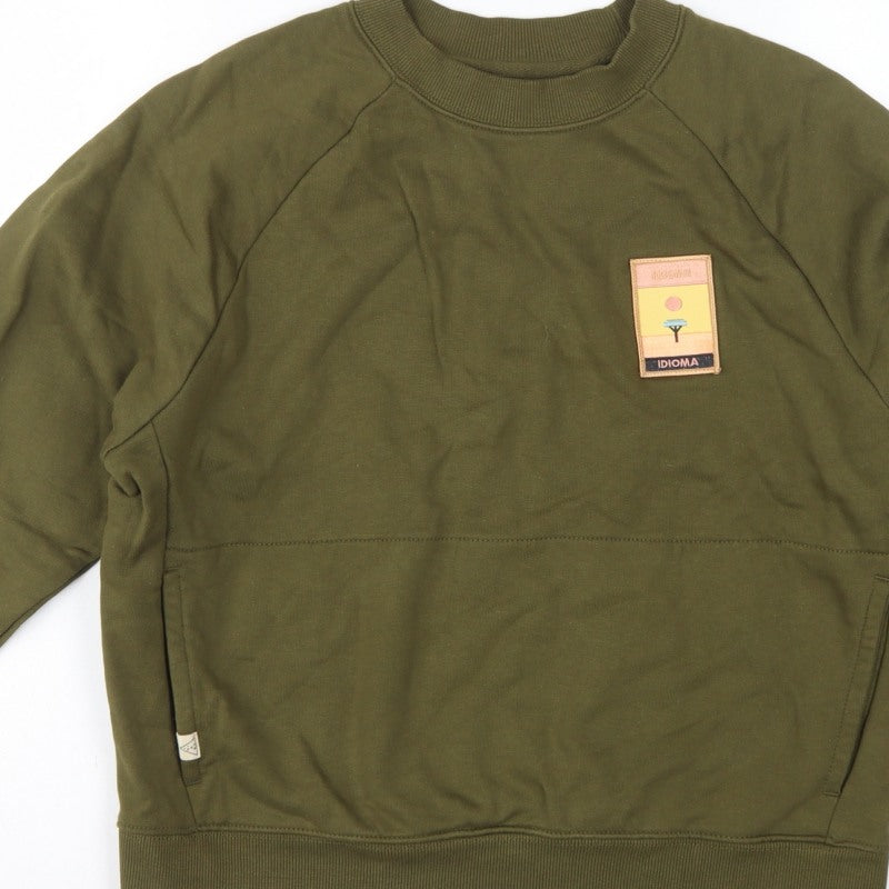 Idioma Women Green XS Organic Cotton Pullover Sweatshirt Pocket Logo