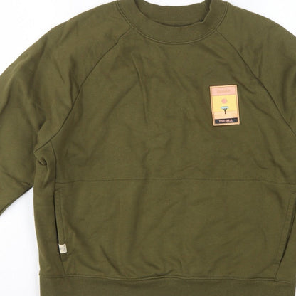 Idioma Women Green XS Organic Cotton Pullover Sweatshirt Pocket Logo