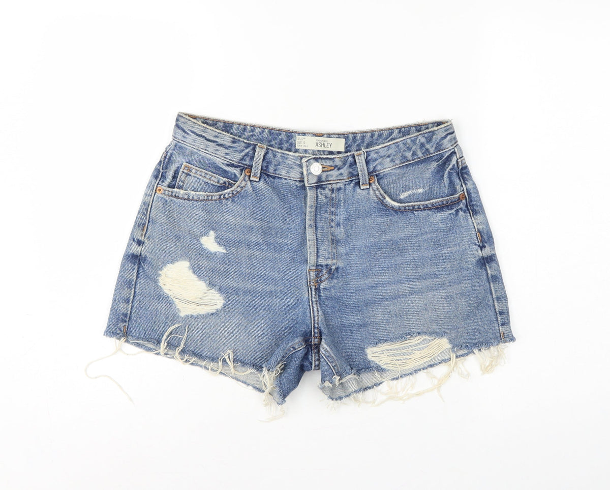 Topshop Moto Ashley Women’s Blue UK 10 Mom Distressed Denim Shorts