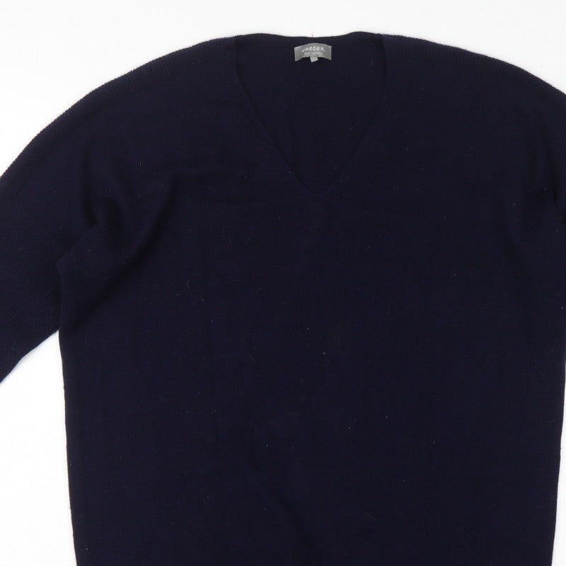 Jaeger Men's Blue M Wool Cashmere V-Neck Pullover Jumper