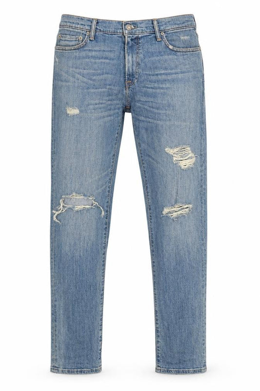 Front view of Abercrombie & Fitch Men Blue W34 L32 Rustin Athletic Slim Distressed Jeans