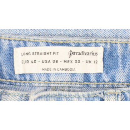 Stradivarius Women Blue UK 12 Long Straight Fit Ripped Jeans