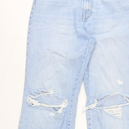 Stradivarius Women Blue UK 12 Long Straight Fit Ripped Jeans