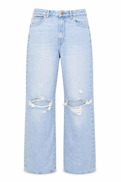 Stradivarius Women Blue UK 12 Long Straight Fit Ripped Jeans