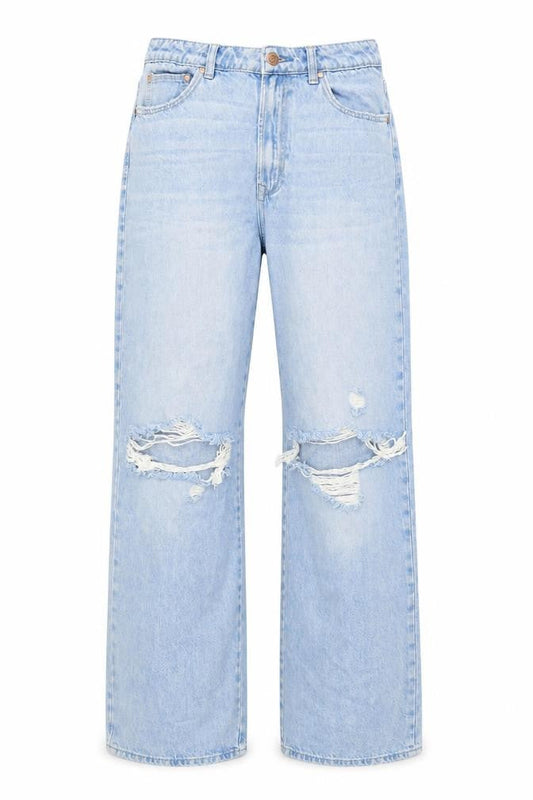 Stradivarius Women Blue UK 12 Long Straight Fit Ripped Jeans