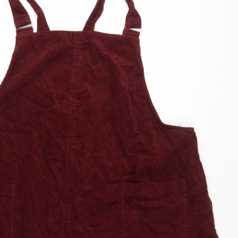 New Look Curves Women Red Corduroy Pinafore Dress UK 28 Adjustable Straps