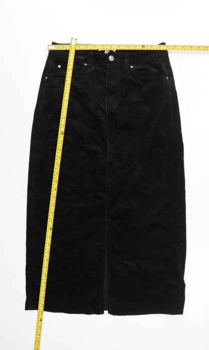 Marks and Spencer Women Black UK 10 Long Corduroy Pencil Skirt