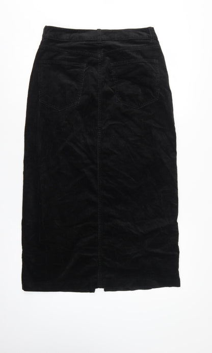 Marks and Spencer Women Black UK 10 Long Corduroy Pencil Skirt