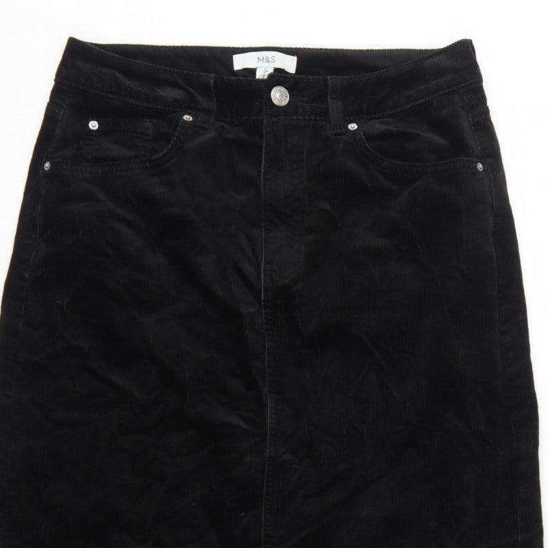 Marks and Spencer Women Black UK 10 Long Corduroy Pencil Skirt