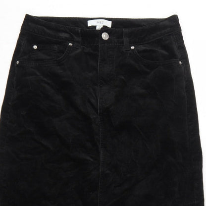Marks and Spencer Women Black UK 10 Long Corduroy Pencil Skirt