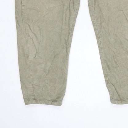 Zara Women Green UK 8 Paperbag Corduroy Tapered Trousers