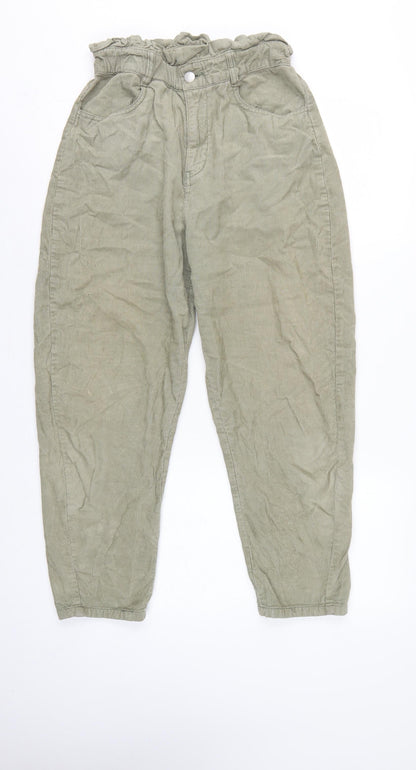 Zara Women Green UK 8 Paperbag Corduroy Tapered Trousers