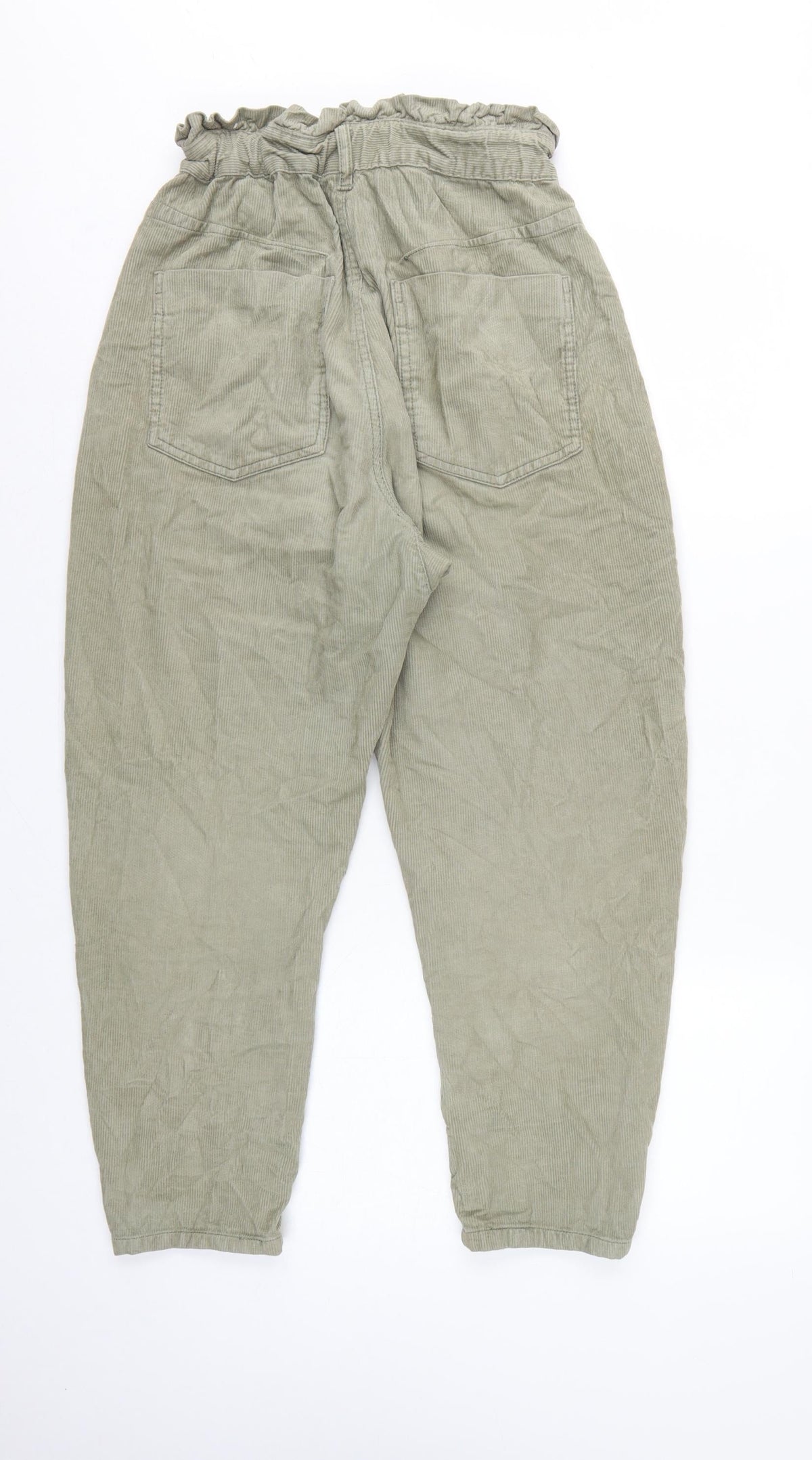 Zara Women Green UK 8 Paperbag Corduroy Tapered Trousers
