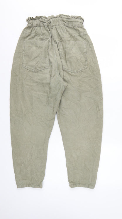 Zara Women Green UK 8 Paperbag Corduroy Tapered Trousers