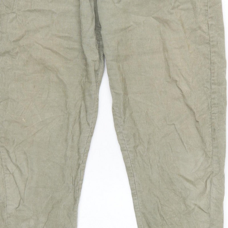 Zara Women Green UK 8 Paperbag Corduroy Tapered Trousers