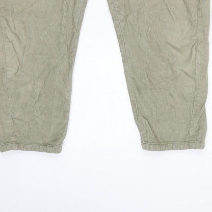 Zara Women Green UK 8 Paperbag Corduroy Tapered Trousers