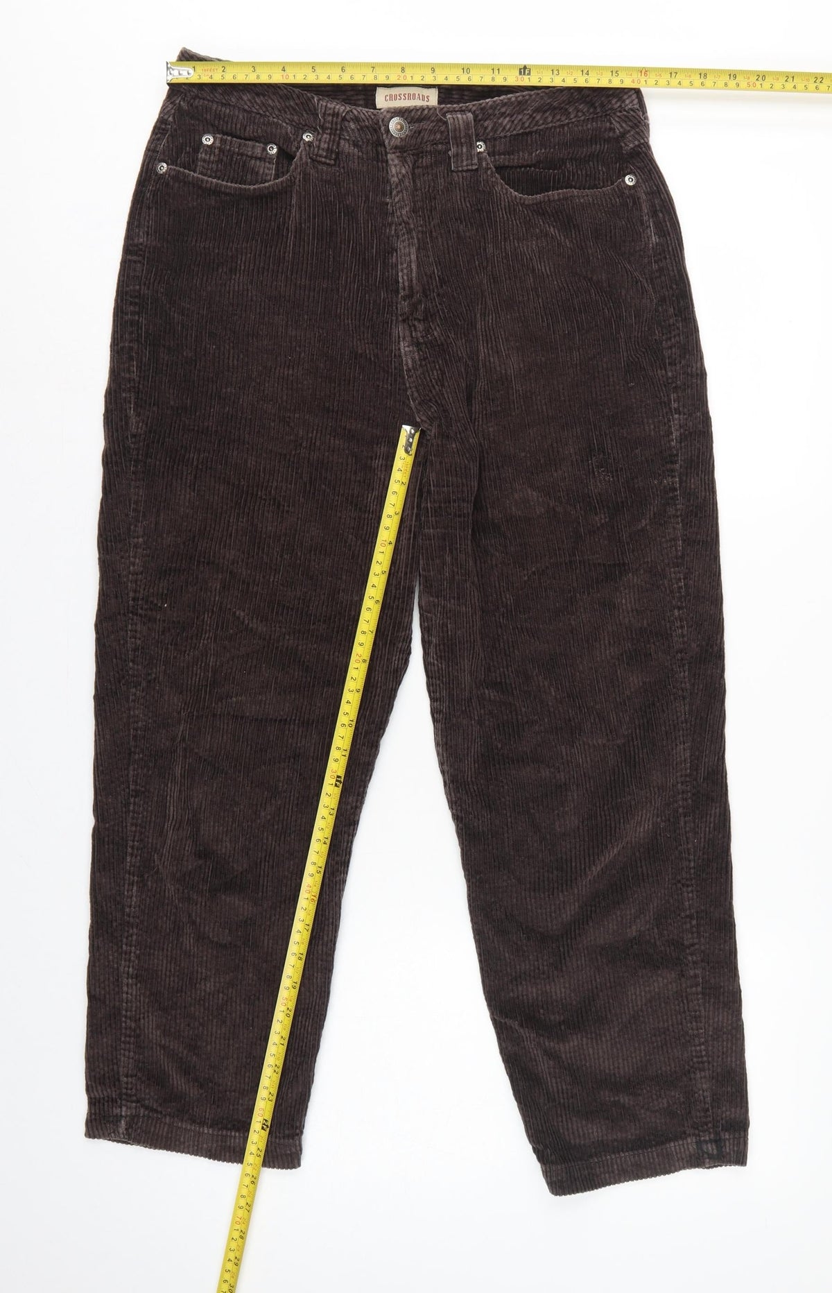 Crossroads Women’s Brown Size 10 Corduroy Tapered Trousers Pockets