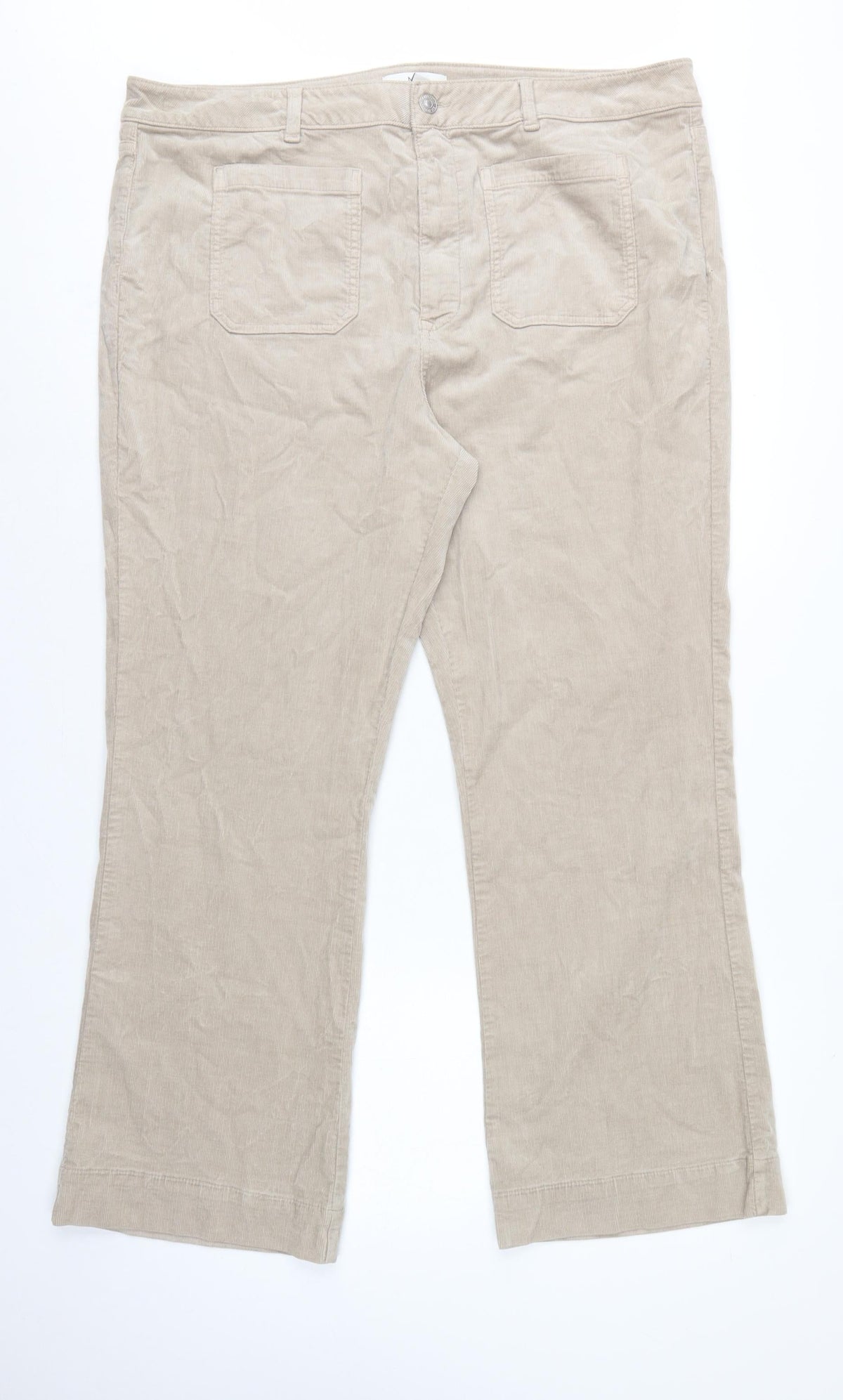 Marks and Spencer Women Beige UK 22 Regular Bootcut Cord Trousers