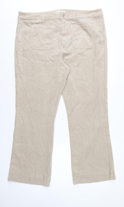 Marks and Spencer Women Beige UK 22 Regular Bootcut Cord Trousers