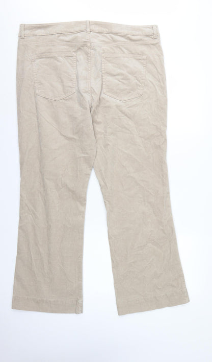 Marks and Spencer Women Beige UK 22 Regular Bootcut Cord Trousers
