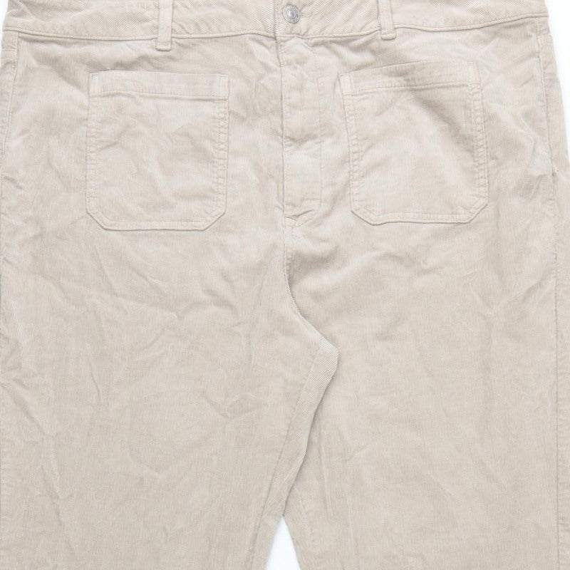Marks and Spencer Women Beige UK 22 Regular Bootcut Cord Trousers