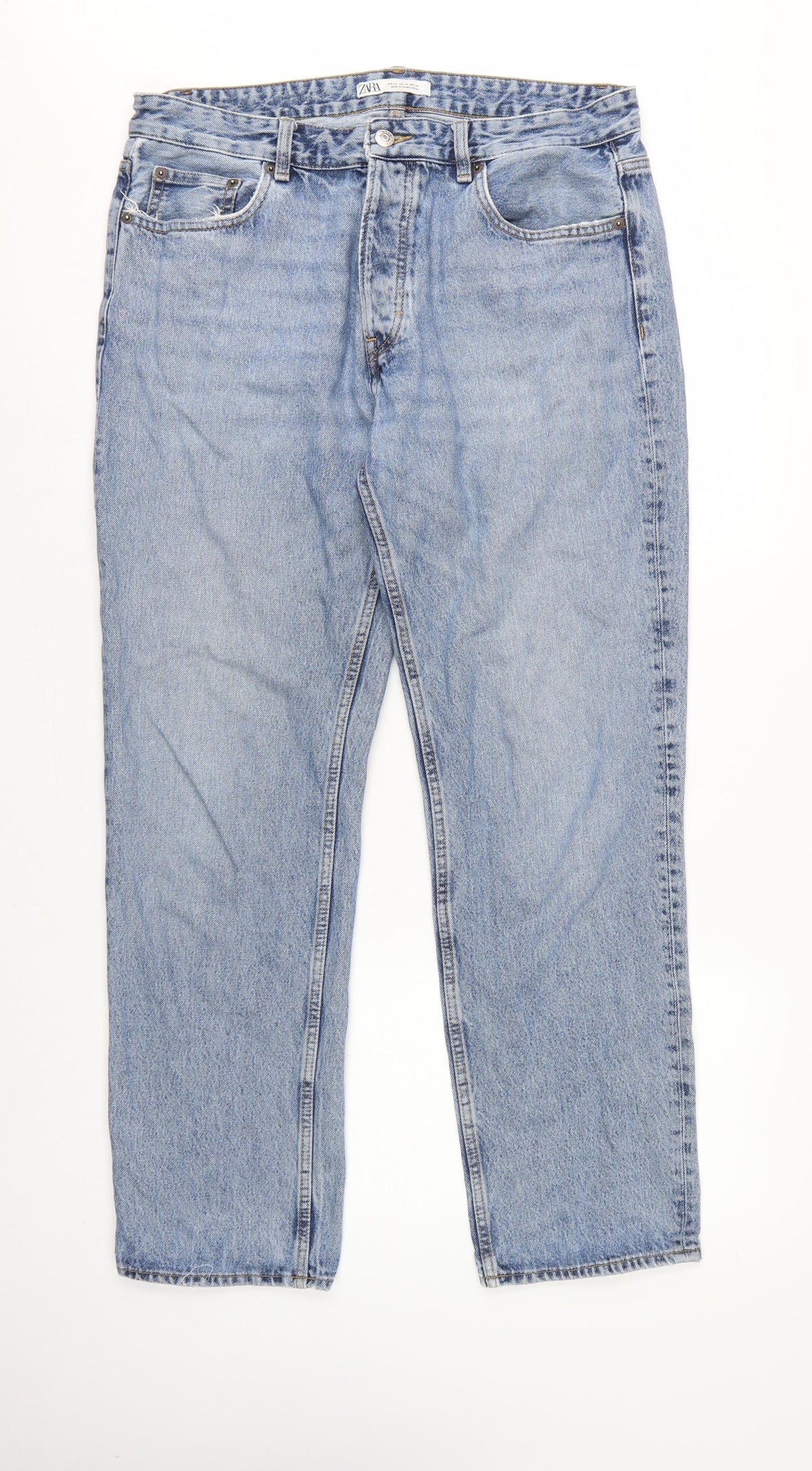 Zara Women’s Blue UK 16 High Rise Straight 5 Pocket Jeans