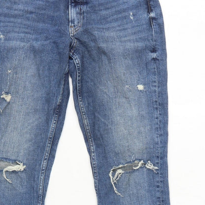 H&M Women Blue UK 8 Boyfriend Distressed Girlfriend Fit Jeans